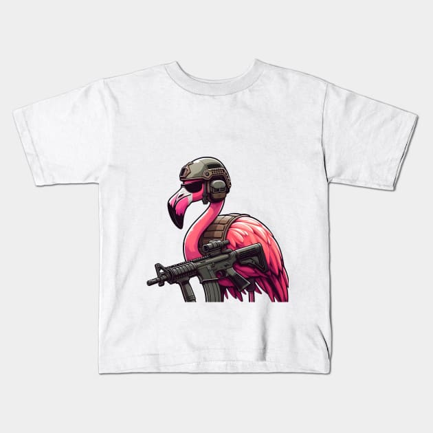 Tactical Flamingo Kids T-Shirt by Rawlifegraphic